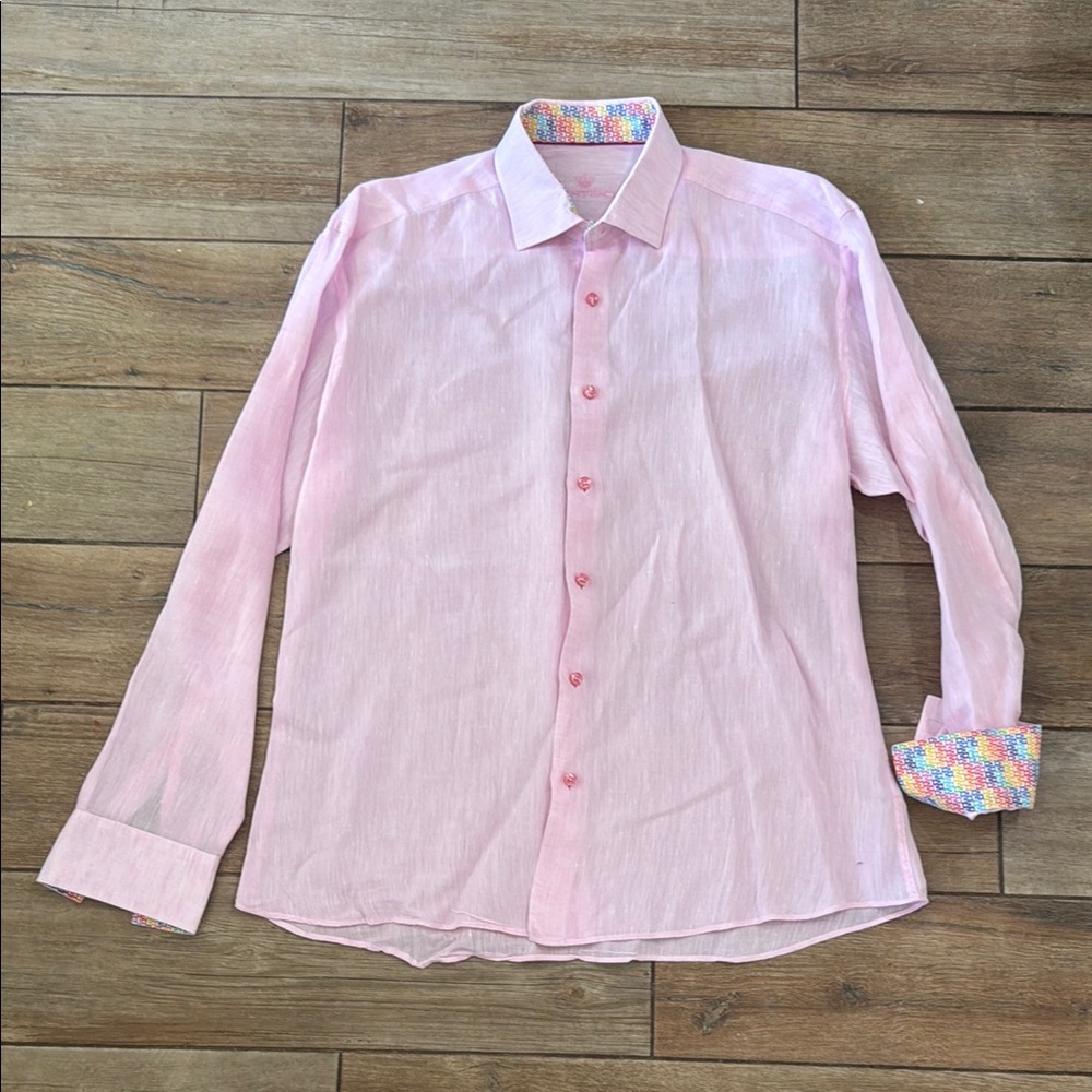 Bertigo Pink Casual Button Down XL Linen Shirt